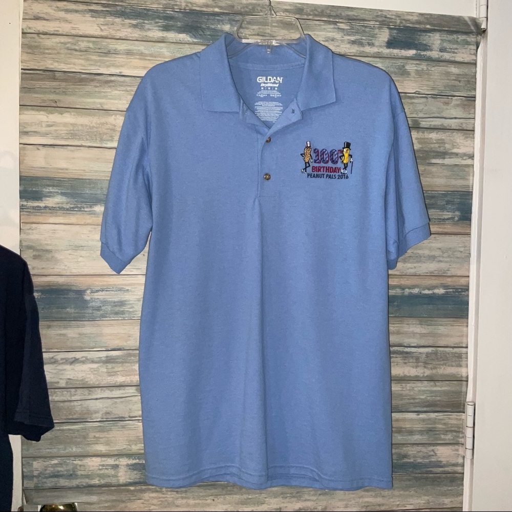 MR PEANUT 100TH ANNIVERSARY PEANUT PALS BLUE MEN’S POLO SHIRT MED